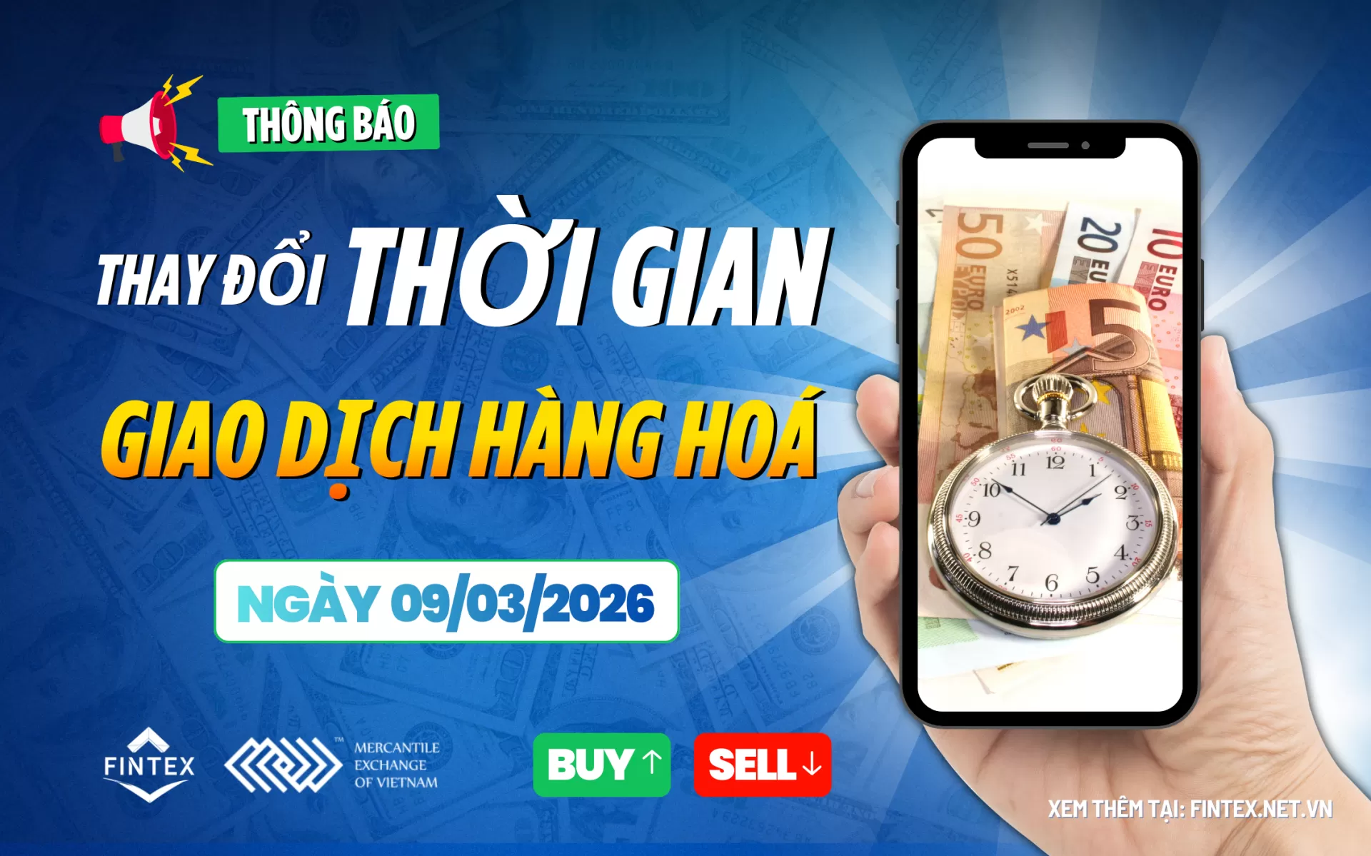 Thông Báo Thay đổi thời gian giao dịch của Hợp đồng Kỳ hạn tiêu chuẩn hàng hoá tại MXV từ ngày 09/03/2026