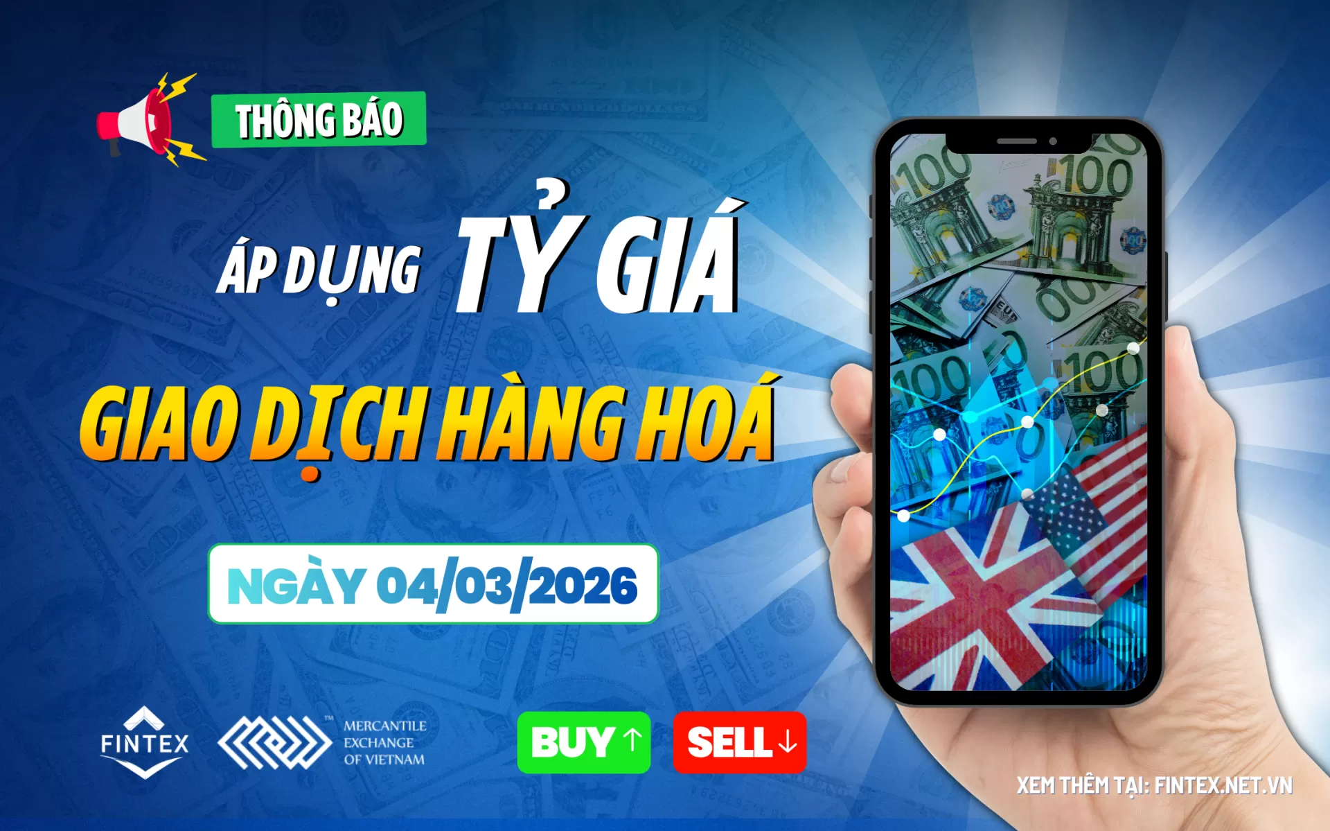Áp Dụng Tỷ Giá Nguyên Tệ khi giao dịch hàng hoá tại MXV Ngày 04/03/2026