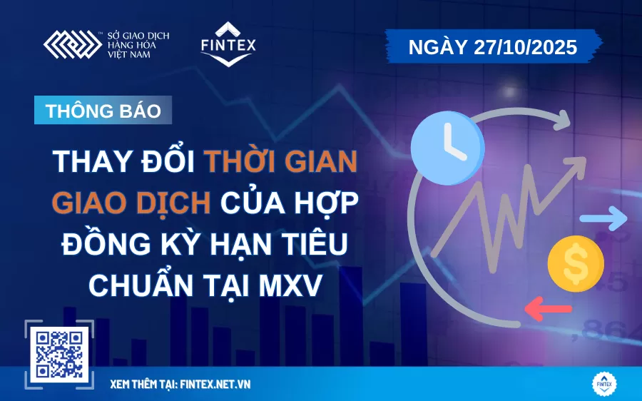 Thông Báo Thay đổi thời gian giao dịch của Hợp đồng Kỳ hạn tiêu chuẩn hàng hoá tại MXV từ ngày 27/10/2025